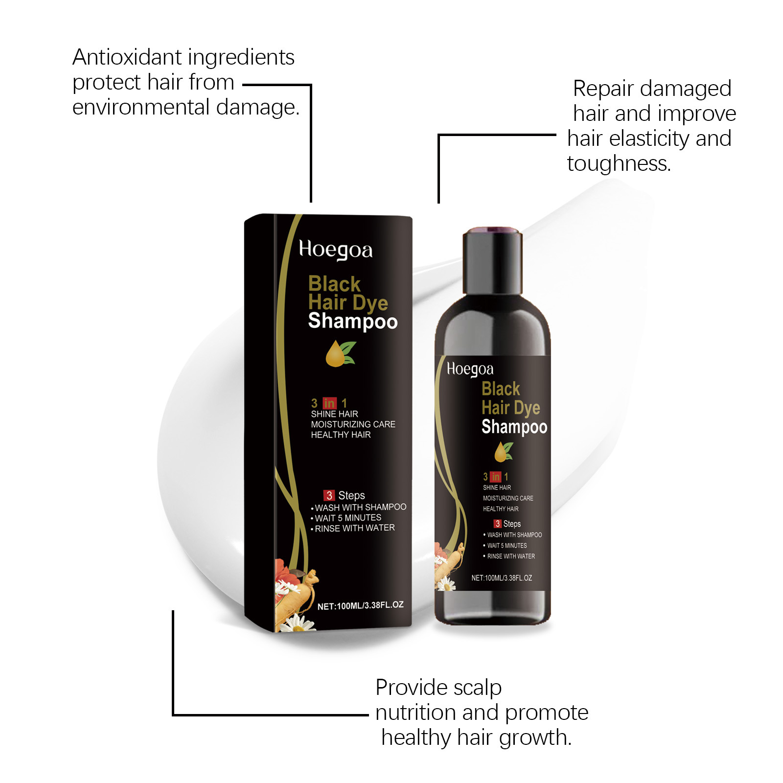 Hair Care Step - Natural Herbal Black Hair Dye Shampoo